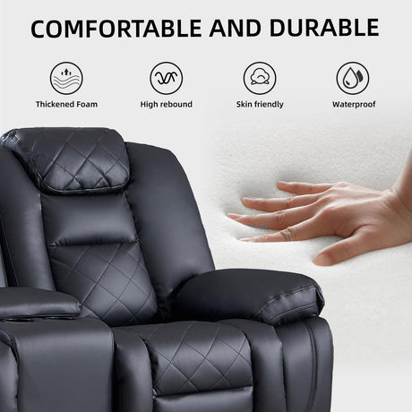 EBELLO Faux Leather Manual Loveseat Recliner Sofa, 2 Seat Reclining Couch Chair with Center Console, Hidden Storage and Cup Holders, Home Theater Seating for Living Room, Black (Loveseat) EBELLO