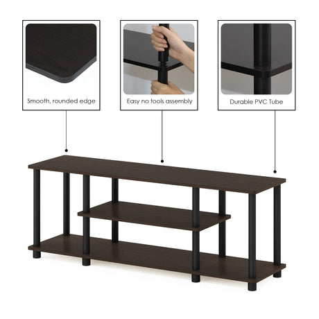 Furinno Turn-N-Tube No Tools 3D 3-Tier Entertainment TV Stand up to 50 inch TV, Round Tubes, Dark Brown / Black Furinno