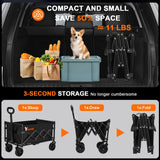 Collapsible Wagon Cart Foldable with 350lbs Weight Capacity, Lightweight Utility Shopping Cart with Wheels, Folding Grocery Wagon Cart Portable for Beach Garden Sports and Camping, Black YSIATN
