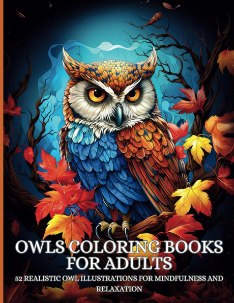 Owls Coloring Books for Adults: 52 Realistic Owl Illustrations for Mindfulness and Relaxation Majosta