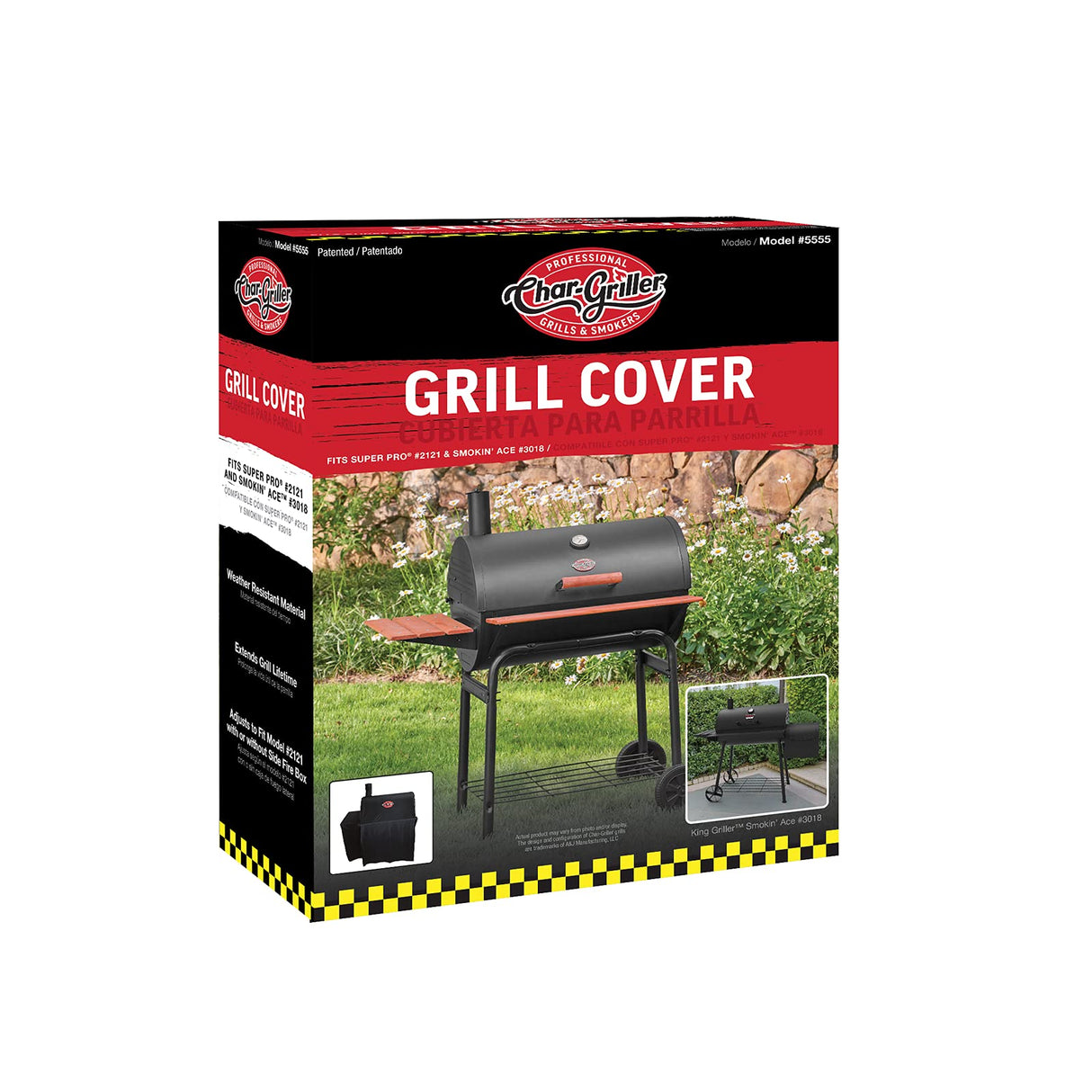 Char-Griller® Durable Polyester Grill and Smoker Cover with Waterproof Material, PVC Lining, and Extendable Design in Black, 46"L x 23"W x 48.5"H, Model 5555 Char-Griller