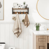 Homode Wall Hooks with Shelf, Wood Coat Rack with Shelf Wall-Mounted, Entryway Hanging Shelf with 5 Metal Hooks for Clothes Hats Towel Purse Robes, Bathroom Mudroom Bedroom, Rustic Brown Black Homode