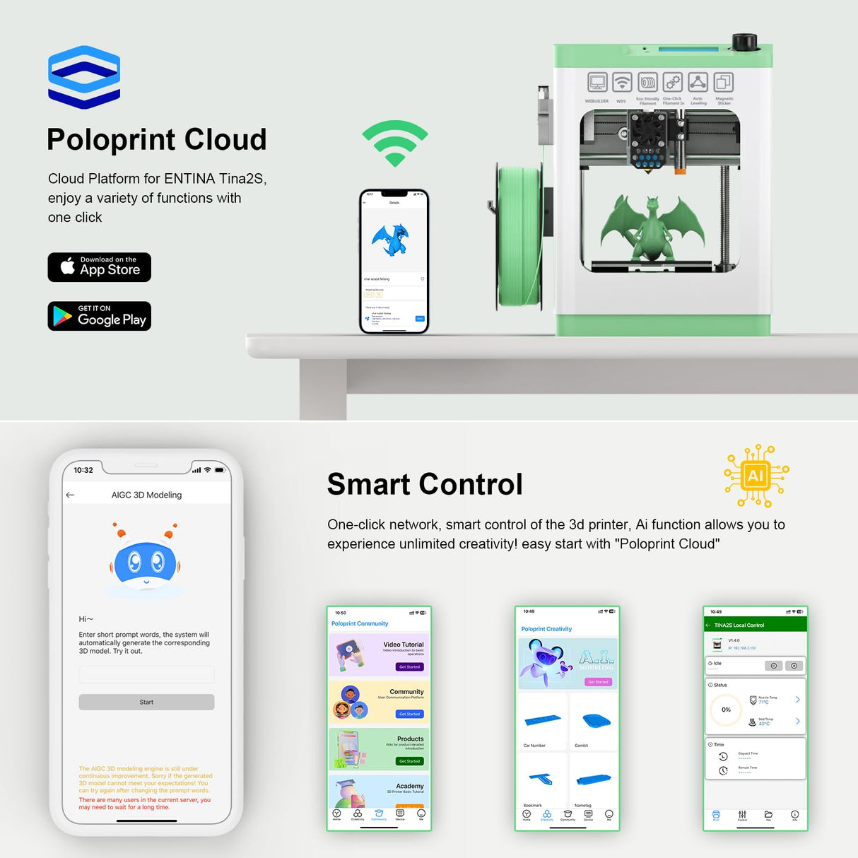 Tina2S 3D Printer with WiFi Cloud Printing, Fully Assembled and Mini 3D Printer for Beginners and Kids with Auto Leveling, High Precision, Quiet 3D Printers with App Control, Ideal for STEM Teaching Entina
