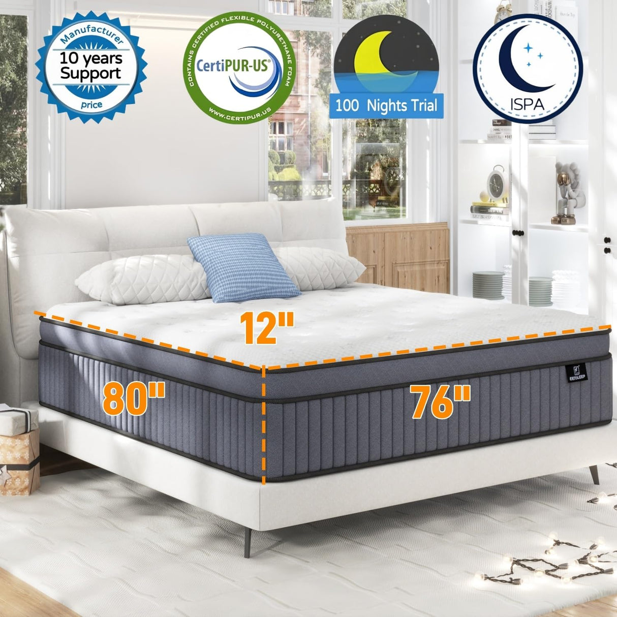 King Size Mattress, Upgrade Strengthen 12 Inch Firm Hybrid King Mattress in a Box, Mattress King Size With Memory Foam and Independent Pocket Springs, Strong Edge Support, Release Pressure EEN EEN SLEEP