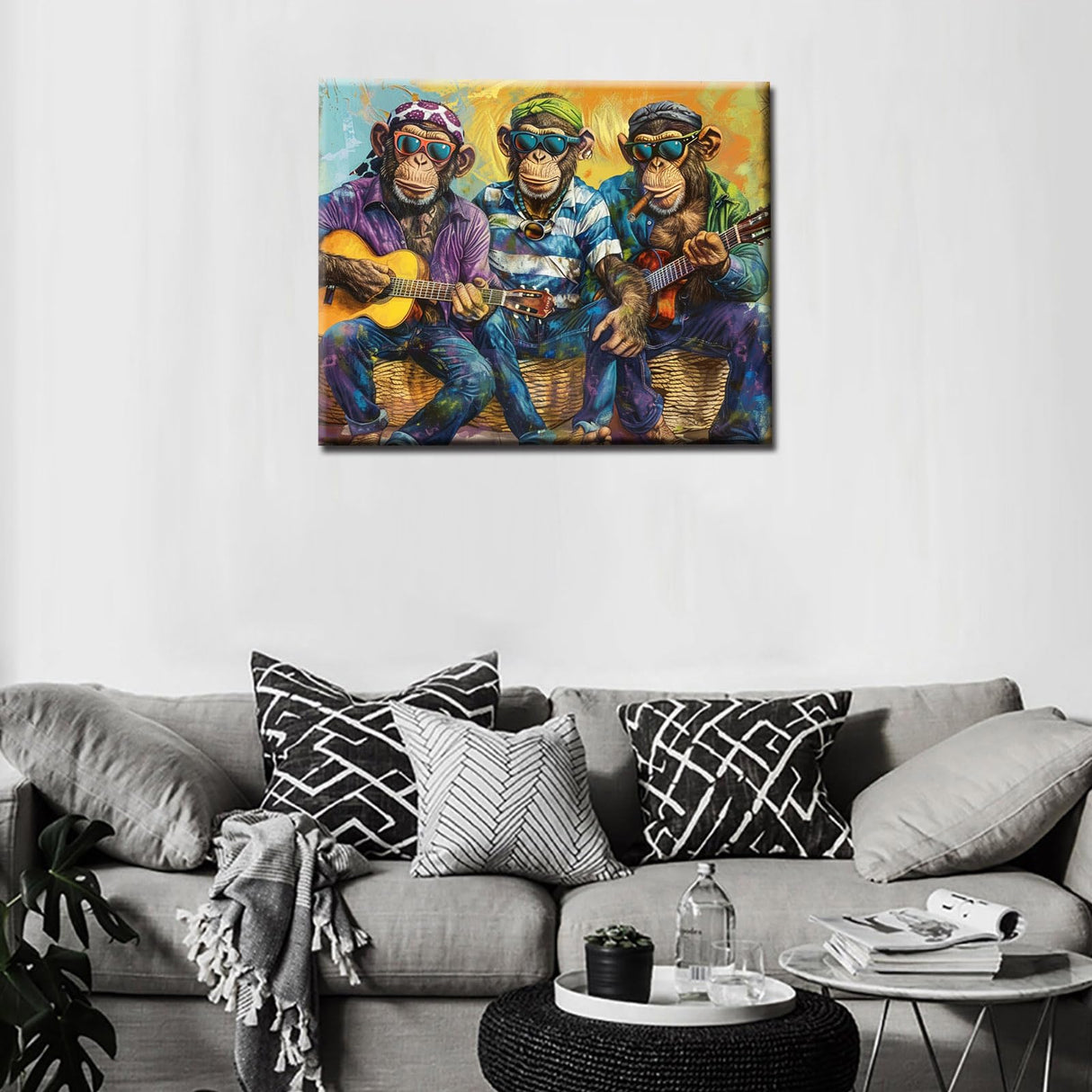 Aihonmin Guitar Monkey Paint by Numbers Kits for Children,Musical Painting Arts Craft Gift Easy to Painting for Home Wall Decor Gift Without Framed-Style 16x20 inch Aihonmin