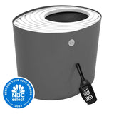 IRIS USA Large Top Entry Cat Litter Box with Scoop, Stylish Round Cat Litter Box Enclosure, Kitty Litter Box, Dark Gray/White IRIS