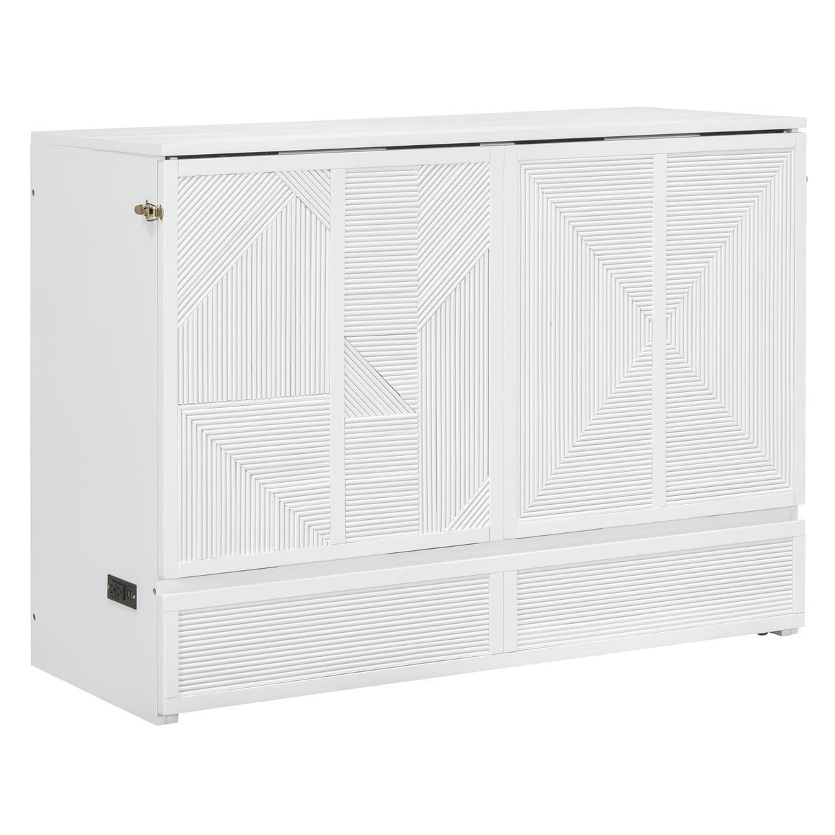 Merax Full Size Murphy Bed Cabinet with USB Charging Station and Large Storage Drawer, Pull Out Foldable Murphy Chest Bed for Apartments, Bedrooms, Studio, No Spring Box Needed, White Merax