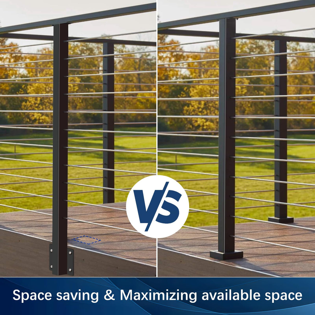 Gyykzz Side Mount Cable Railing Post 36" (Post Body 44"), Level Drilled Space-Saving Rail Post with 11 Holes, Stainless Steel Fascia Mount Cable Railing Kit System, Black Indoor Outdoor Deck Post Gyykzz