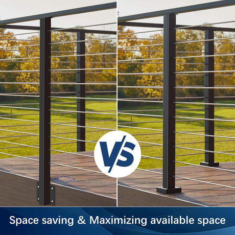 Gyykzz Side Mount Cable Railing Post 36" (Post Body 44"), Level Drilled Space-Saving Rail Post with 11 Holes, Stainless Steel Fascia Mount Cable Railing Kit System, Black Indoor Outdoor Deck Post Gyykzz