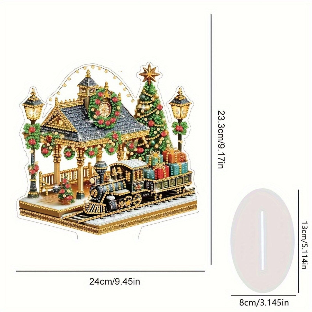BAYUNOE DIY Diamond Art Painting Desktop Ornament Christmas Special Shaped Crystal Diamond Art Decorated Tabletop Ornaments Handmade Single Sided Diamond Home Decor-Christmas Train Platform BAYUNOE