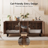 59 Inches Cat Litter Box Enclosure for 2 Cats, Hidden Litter Boxes Furniture with Cat Scratch Pad, Large Indoor Pet House with Double Room, Wooden TV Stand Side Table, Walnut ONBRILL