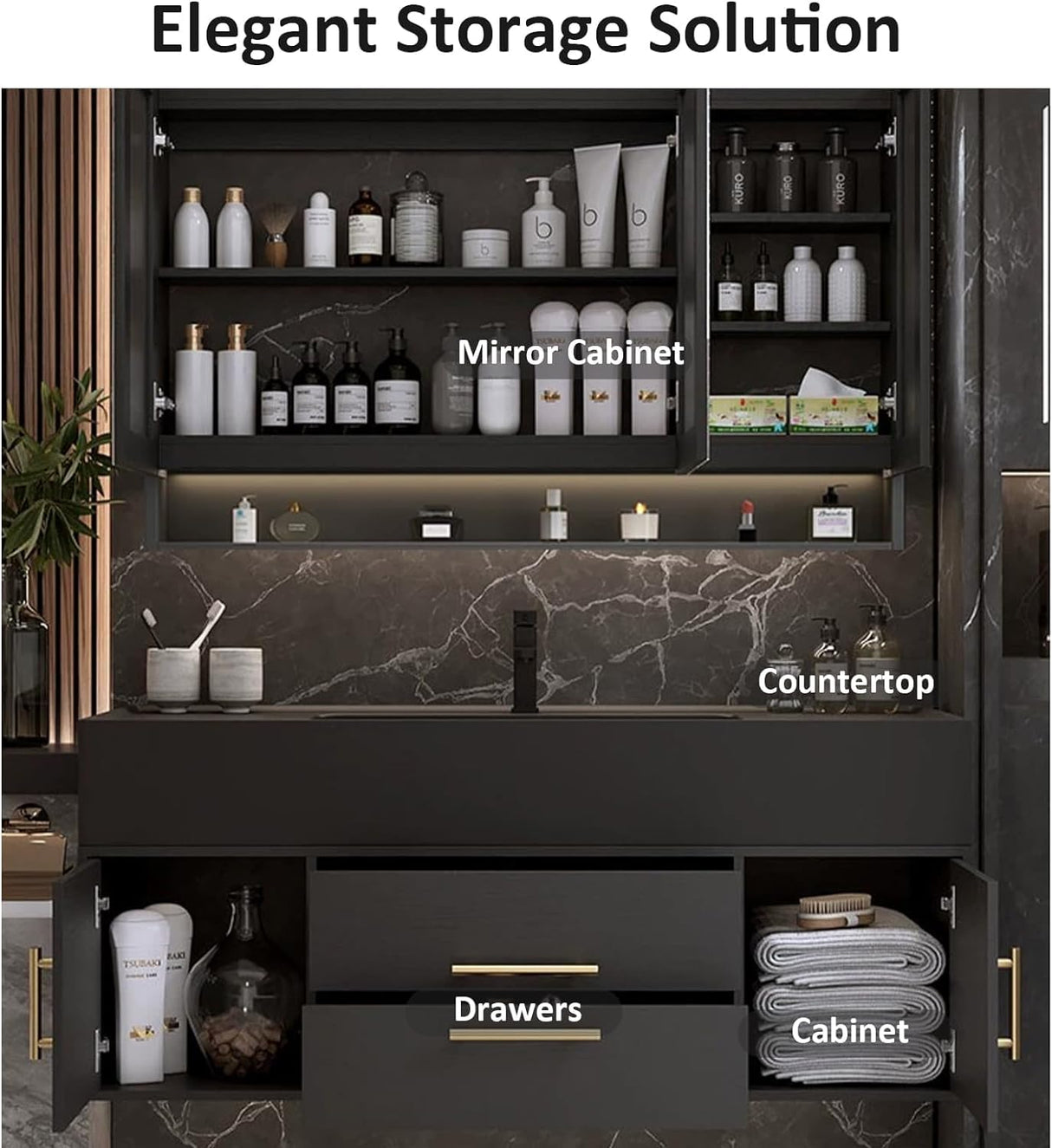 TIZAZO 60IN Bathroom Vanity with Single Sink -Smart Demisting Mirror Cabinet & LED Lighting | Modern Wall Mounted Bathroom Vanity TIZAZO