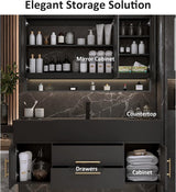 TIZAZO 60IN Bathroom Vanity with Single Sink -Smart Demisting Mirror Cabinet & LED Lighting | Modern Wall Mounted Bathroom Vanity TIZAZO