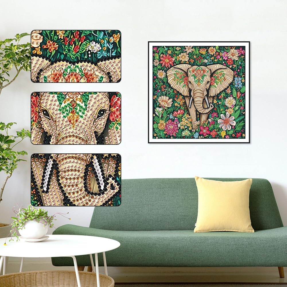 Anuver Diamond Painting Kits for Adults, Elephant 5D Special Shape Crystal Rhinestones Diamond Painting for Beginners, Diamond Art Kits for Home Wall Decoration, 12×12 Inch Anuver