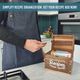 Wooden Recipe Box With Cards And Dividers - Store and Organize your Recipe Cards and Box Set, Recipe card box, Recipe Box 5x7, Recipe Organizer, Recipe Card Holder and Phone Holder (Brown) JY HOME GOODS