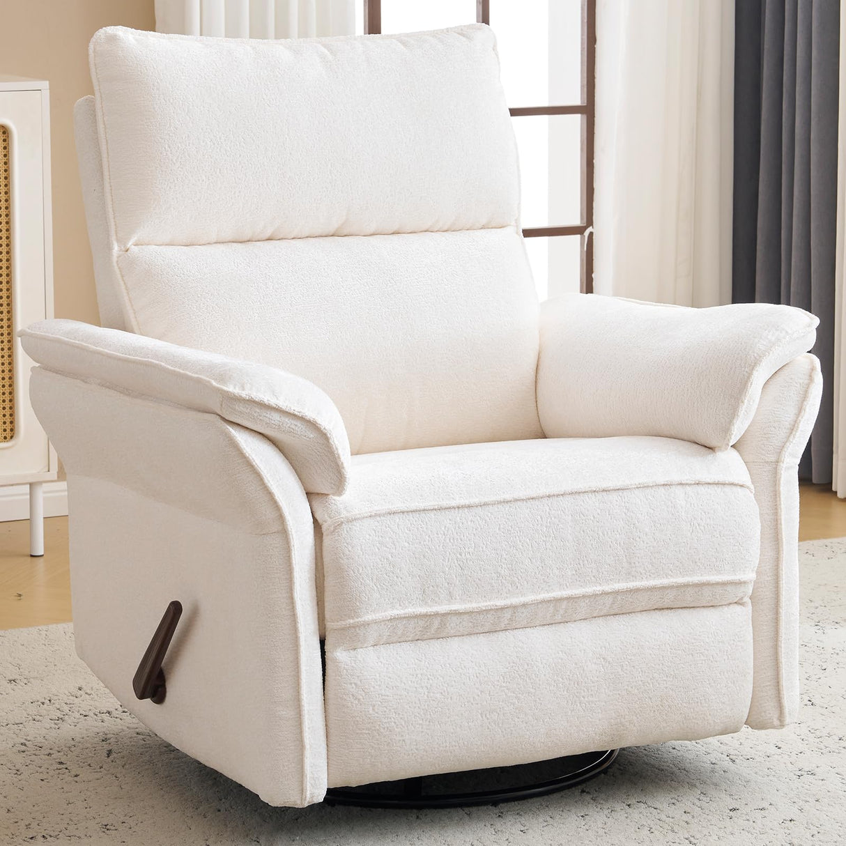 Oversized Rocking Chair Nursery with Adjustable Headrest, 26" Extra Wide Glider Recliner Nursery Chair for Nursery, 360° Swivel Rocker Recliner with Overstuffed Armrest, White RUTOX