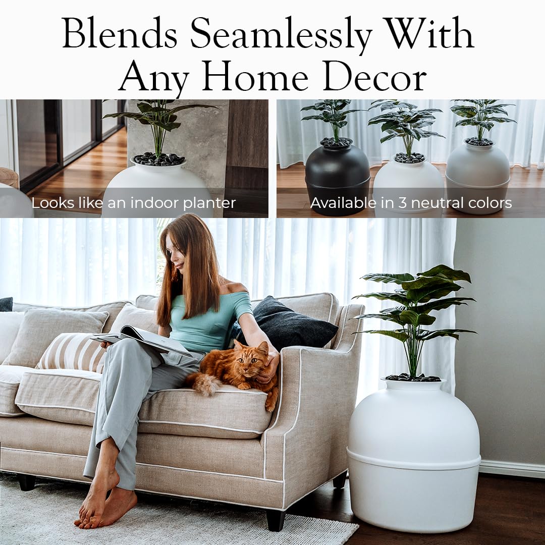 Secret Litter Box by Bundle & Bliss - Hidden Litter Box Enclosure, Patented Design with Odor Control, Includes Faux Plant, Carbon Filter and Real Stones Vivid White Bundle & Bliss
