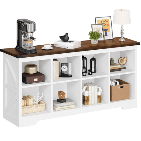 YITAHOME 8 Cube Storage Organizer Bookshelf, Horizontal Bookshelf Farmhouse Cubby Bookcase for Living Room, Bedroom, Home Office, White YITAHOME