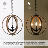 LOG BARN Farmhouse Chandeliers, Faux-Wood Globe Hanging 3-Light Fixture for Dining & Living Room, Bedroom, Foyer and Entryway LOG BARN
