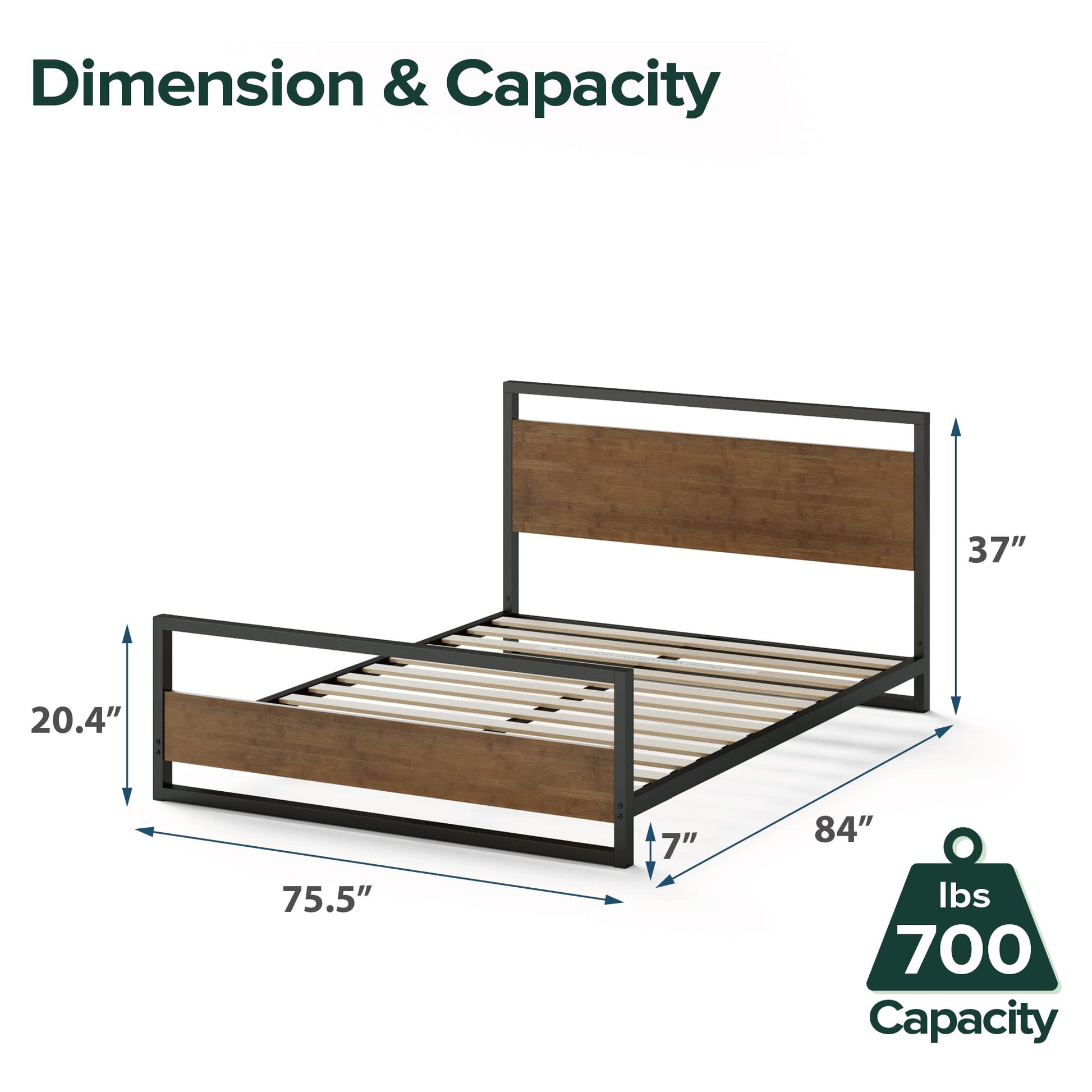 Zinus Suzanne Kingsize Bamboo & Metal Platform Bed Frame with Footboard - No Box Spring Needed, Easy Assembly - WoodArtSupply