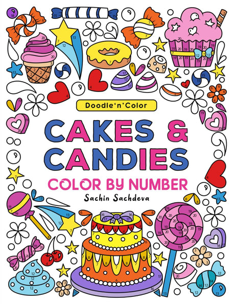 Doodle n Color Cakes & Candies: Color by Number Coloring Book for Adults, Women and Teens featuring Sweet Treats, Food and Desserts for Stress relief and Relaxation WoodArtSupply