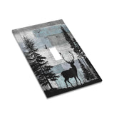 Forest Cabin Deer on Wooden Board Single Toggle Light Switch Covers Decorative Country Farmhouse 1 Gang Wall Plate Rustic Lodge Device Electrical Switchplate Faceplate for Bathroom Bedroom Decor Thsanju