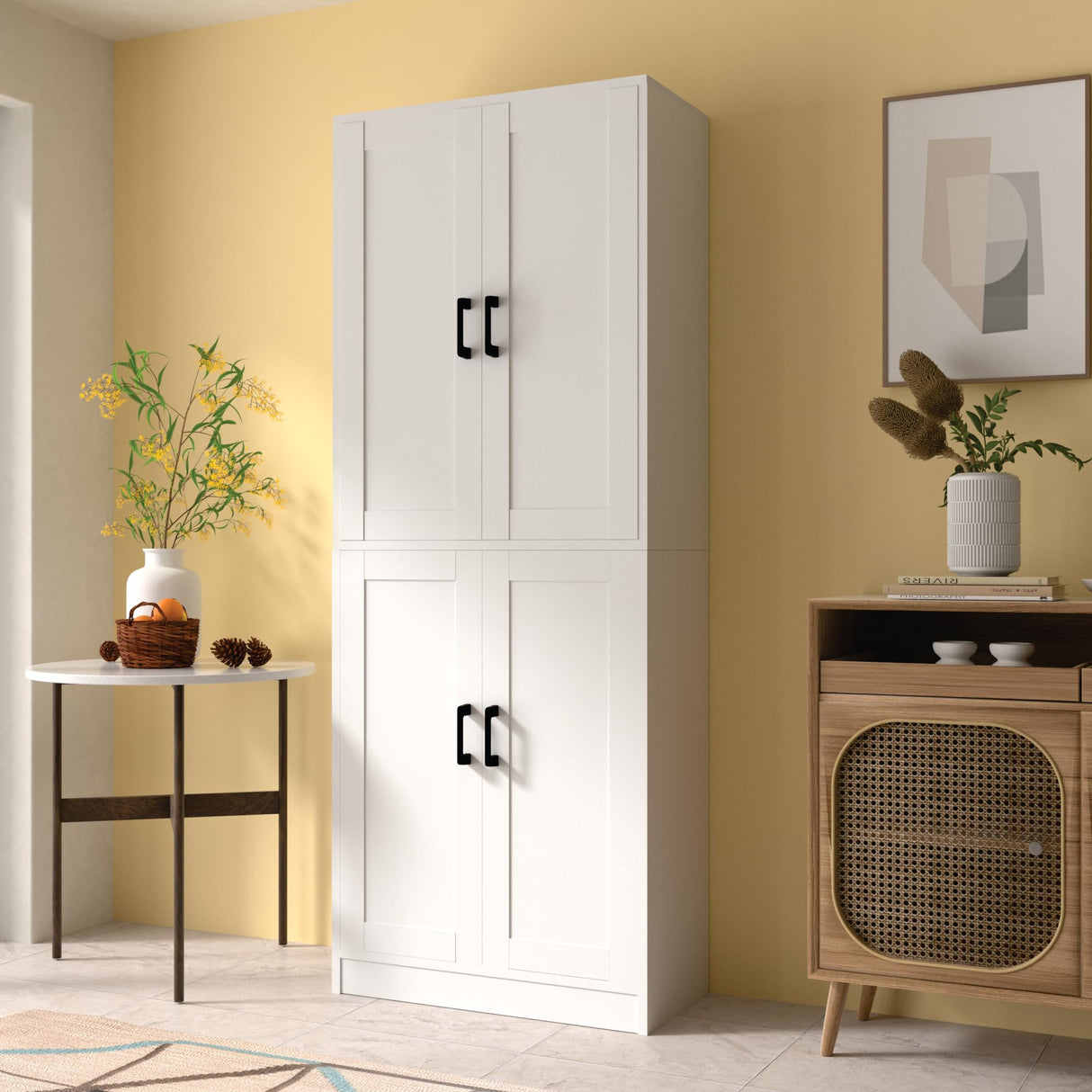 DIYART White Kitchen Pantry Cabinet, 71" Tall Kitchen Storage Cabinet with Doors, Freestanding Wooden Storage Cabinet for Kitchen, Dining Room, Hallway DIYART