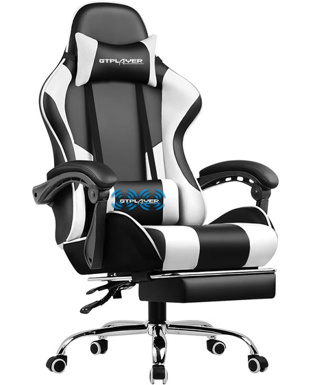 GTPLAYER Gaming Chair, Computer Chair with Footrest and Lumbar Support, Height Adjustable Game Chair with 360°-Swivel Seat and Headrest and for Office or Gaming (White) GTPLAYER
