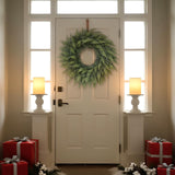24" Real Touch Artificial Cedar Wreath - Faux Christmas Wreaths for Front Door,Faux Pine Green Wreath for Home, Holiday, Fireplace, Mantle,Wall, Windows, Xmas, Outdoor Decoration FOTEEWL