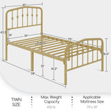 Yaheetech Twin Bed Frames Metal Platform Bed with Victorian Style Wrought Iron Headboard and Footboard/Easy Assembly/No Box Spring Needed/Antique Gold Twin Bed Yaheetech