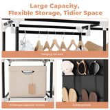 VTRIN Portable Closet Wardrobe for Hanging Clothes 57.3 Inch Large Capacity Clothes Rack with Cover, 10 Storage Organizer Shelves, 1 Hanging Rods and 6 Pockets, Free Standing Closet for Bedroom, Black VTRIN