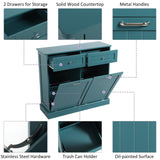 KIGOTY Double Tilt Out Trash Cabinet, Pet Proof Trash Can Cabinet with Countertop and Drawer, Trash Cabinet with Storage,Wooden Laundry Hamper for Kitchen, Teal Blue KIGOTY