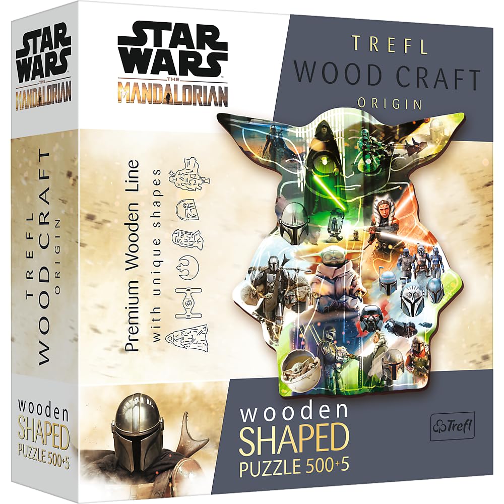 Trefl Star Wars The Mandalorian Wood Craft 500+5 Piece Jigsaw Puzzle The Mysterious Grogu Irregular Shapes, 50 Special Puzzles, Modern Premium Puzzle, for Adults and Children from 12 Years Old Trefl