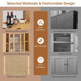 Giantex Pantry Cabinet, 69" Bamboo Hutch Cabinet with Storage, Drawer, Microwave Countertop, Glass Holder, Freestanding Buffet Sideboard with Rattan Door Cabinet, Tall Cupboard for Kitchen Coffee Bar Giantex