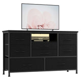 Sunvasagoo 8-Drawer Dresser TV Stand - RGB LED, Power Outlet & USB Ports, Large Storage, Charcoal Black, 47'' Wide Sunvasagoo