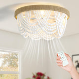 20 Inch Boho Ceiling Fan with Lights, Rustic Flush Mount Beaded Ceiling Fans with Lights and Remote Control, 6-Speed Reversible Bladeless Ceiling Fan for Kitchen, Bedroom, Living Room, Dining POPRHINO