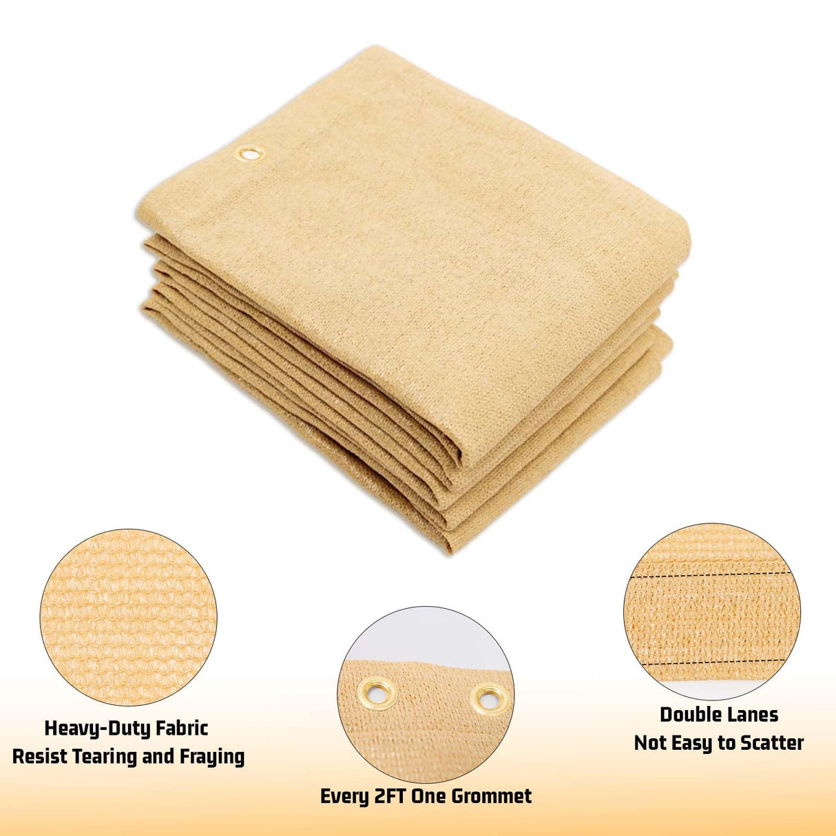 SUNNY GUARD Shade Cloth 4/6/8/10/12 FT Sun Shade Screen Fabric Shade Cover Tarp with Grommets for Pergola Backyard Garden, Sand SUNNY GUARD