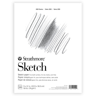 Strathmore 200 Series Sketch Pad, 9x12 inch, 100 Sheets, Tape Bound - Artist Sketchbook for Drawing, Illustration, Art Class Students
