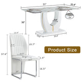 hohoedc 71 Inch White Dining Table Set for 8 with 0.4 Inch Thick Faux Marble Pattern Tempered Glass Tabletop & 8 PU Leather Chairs, 9-Piece Rectangle Kitchen and Dining Room Table Sets hohoedc