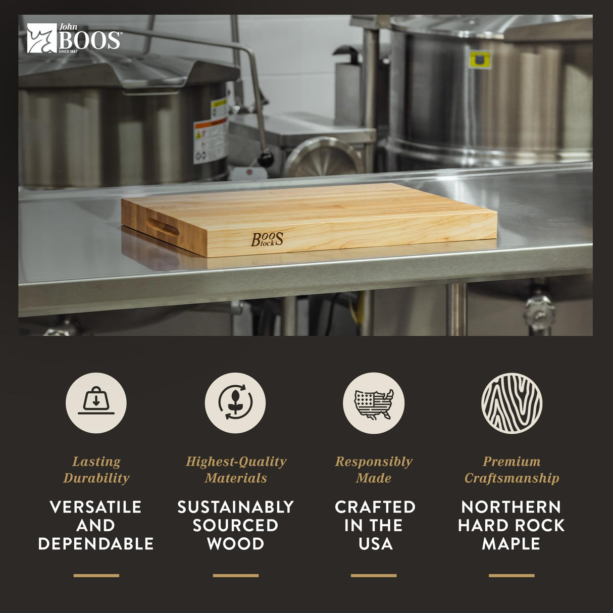 John Boos Boos Block Platinum Series Large Reversible Wood Cutting Board, 1.75-Inch Thickness, 24" x 18" x 1 3/4", Maple John Boos
