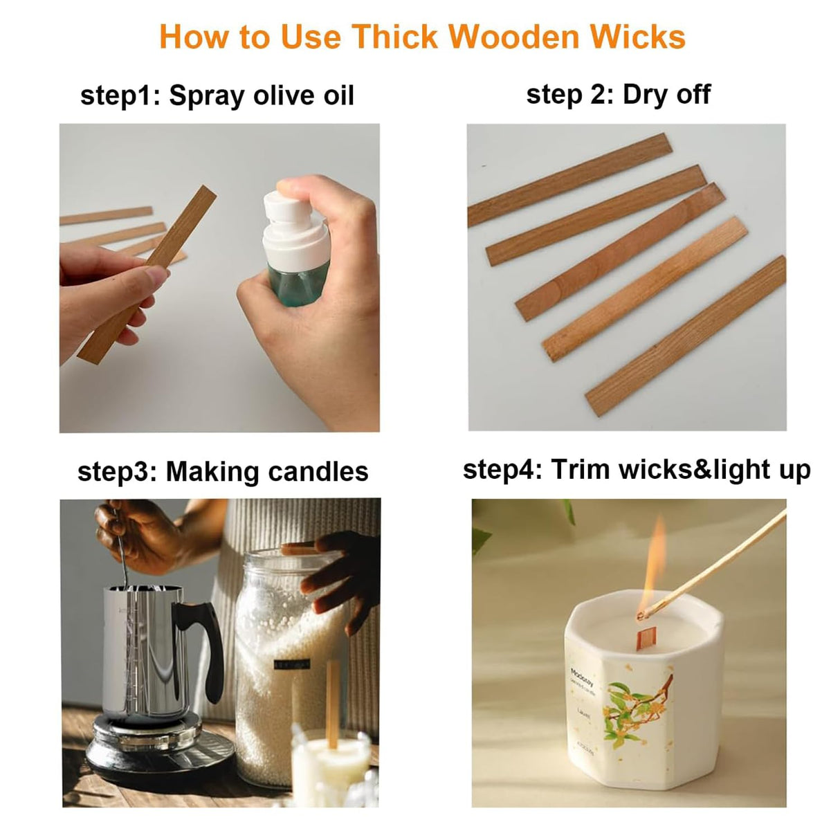 Wooden Candle Wicks with Wick Trimmer Cutter Crackling Candle Wicks kit 5.1 X 0.5 Inch Natural Candle Wood Wicks with Stand Candle Cores for DIY Candle Making Craft Phinicco