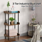 Daiumulti Bookshelf, 3 Tier Bookcase, Industrial Small Book Shelf, Rustic Brown Bookshelf, Metal Display Shelf Storage Organizer for Living Room, Bedroom& Home Office Daiumulti