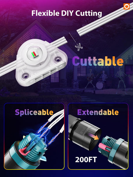 addlon 200FT Permanent Outdoor Lights, Cuttable & Extendable Smart RGB LED Lights for House & Outdoor Decor, App & Remote Control, IP67 Waterproof for Christmas, Holiday, Party, Halloween Decorations addlon