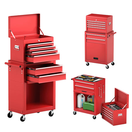 Goplus Rolling Tool Chest, 6-Drawer Tool Box Organizer w/Auto Locking System & Lockable Wheels & Sliding Drawers & Detachable Top, Tool Storage Goplus