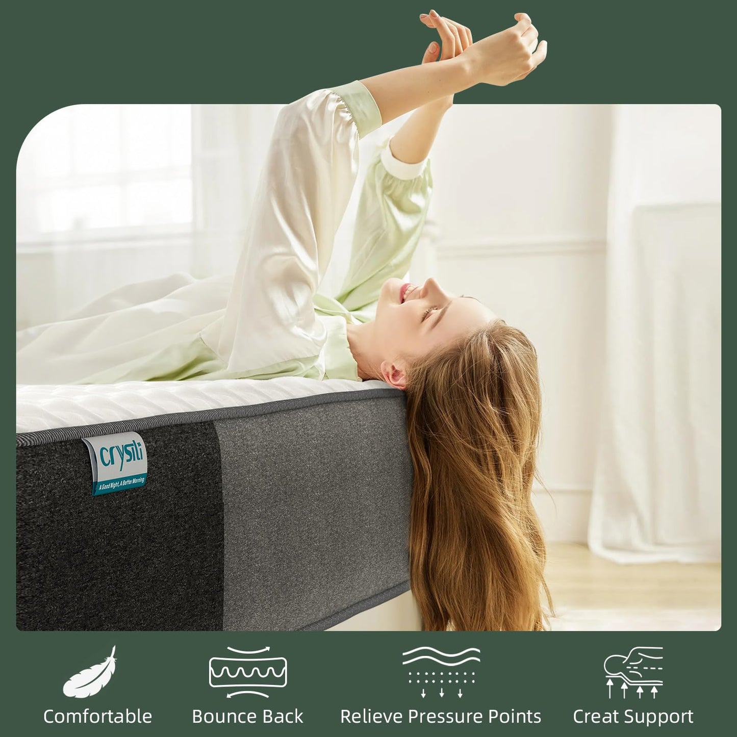 Crystli Twin Mattress, 6 inch Twin Memory Foam Mattress in a Box for Sleep Support & Pressure Relief, CertiPUR-US Certified Foam, Medium Firm, Fiberglass Free, Strong Edge Support