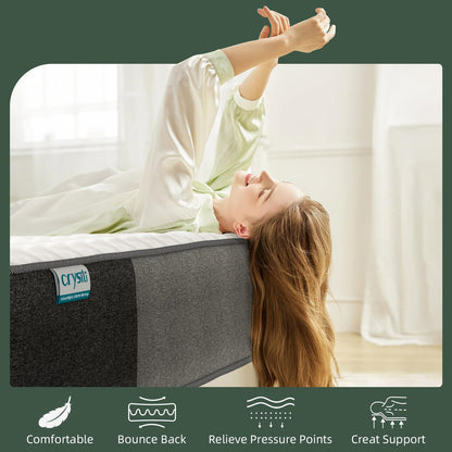 Crystli Queen Mattress, 10 inch Queen Memory Foam Mattress in a Box for Sleep Support & Pressure Relief, CertiPUR-US Certified Foam, Medium Firm, Fiberglass Free, Strong Edge Support