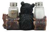 Ebros Black Baby Bear Cub Sitting In Log With Squirrel Salt And Pepper Shakers Holder Statue 6.75"Long Cabin Lodge Whimsical Bear Dining Table Centerpiece Ebros Gift