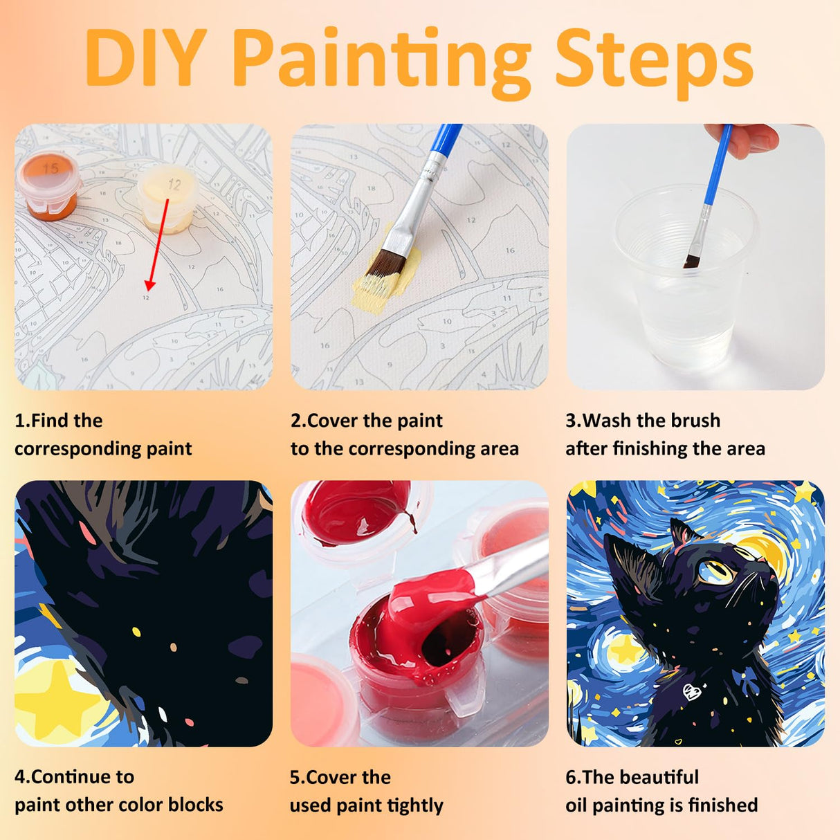 4 Pack Paint by Numbers Kit for Adults with Wooden Frames, Cat Paint by Number for Adults Beginners, Black Cat Paint by Numbers on Canvas Acrylic for Home Wall Art Decor 7.8x11.8Inch Mandun