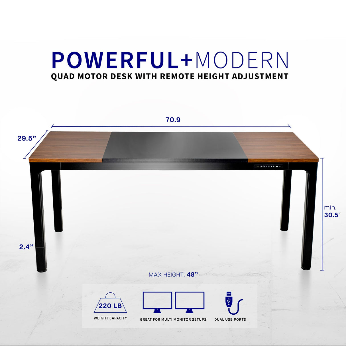 VIVO Premium Electric 71 x 30 inch Height Adjustable Memory Stand Up Desk, Black 4-Leg Quad Motor Frame, Black and Dark Walnut Table Top, DESK-KIT-F10BD VIVO