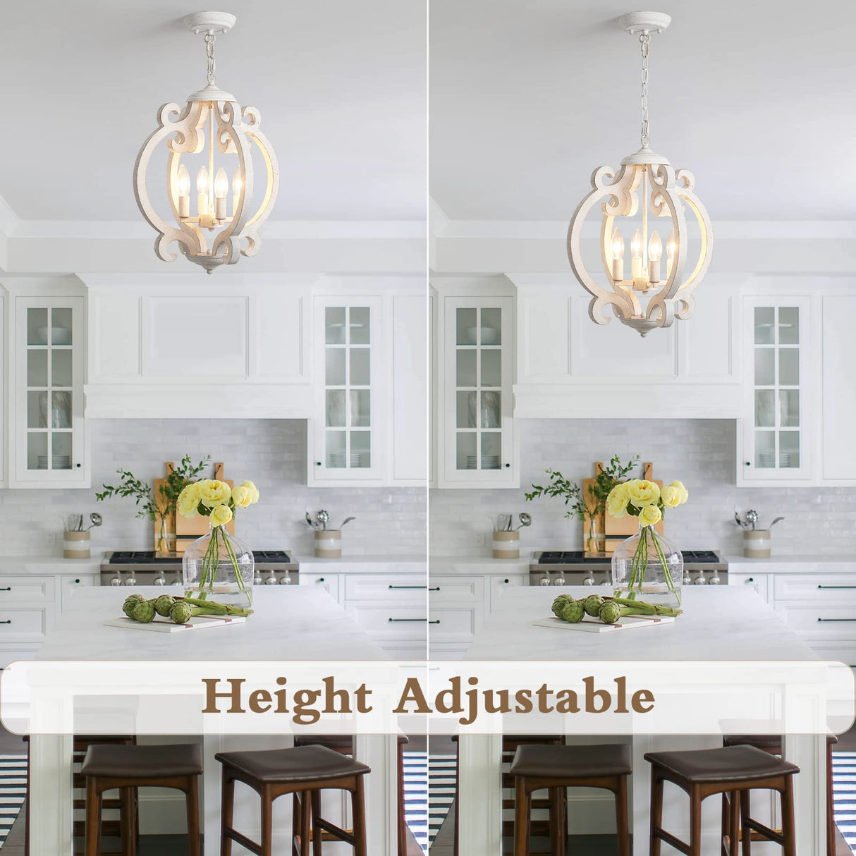 ALISADABOY Dining Room Chandelier Farmhouse Rustic White Wood Light Fixture Antique Orb Pendant Lighting for Kitchen Island Living Room Bedroom Entryway Foyer Staircase, 4 Light ALISADABOY